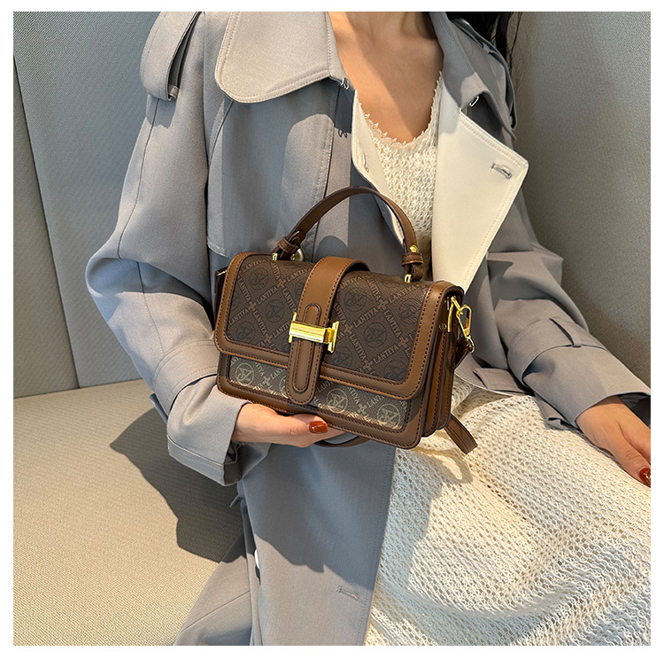 High-end Textured Bags For Women 2024 New Versatile European And American Retro Printed Lock Small Bag Single Shoulder Crossbody Small Square Bag_voghion.com