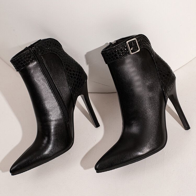 2022 European and American style pointed thin heel fashion women's boots leopard print short boots foreign trade large size color matching short boots_voghion.com