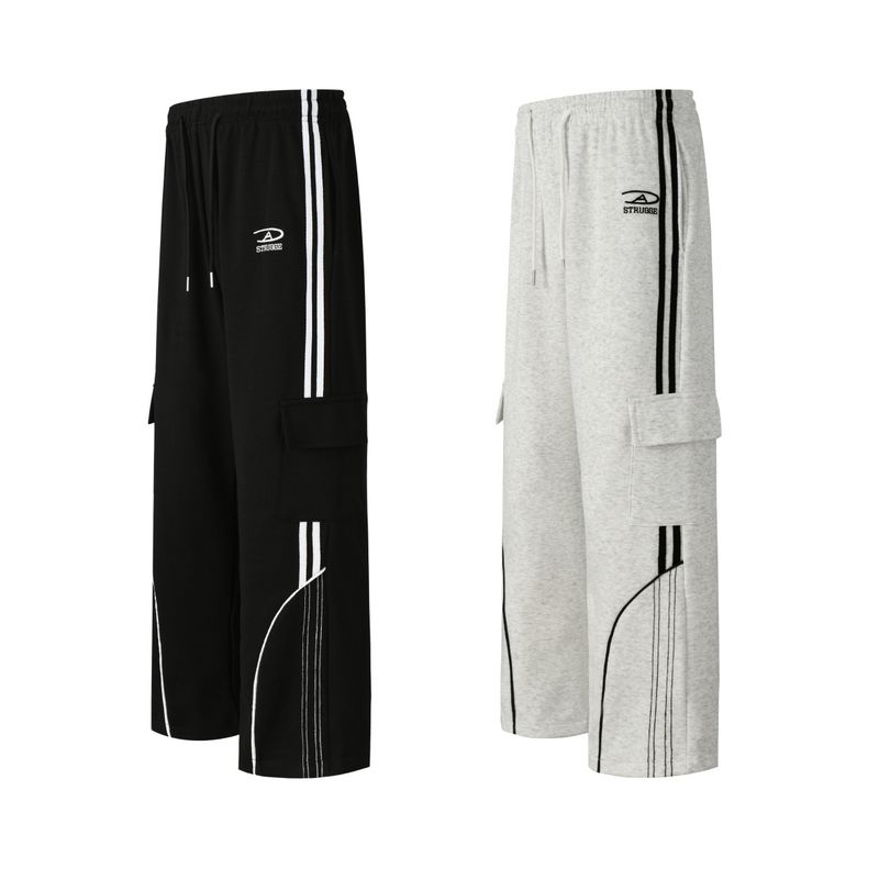 Pantalon de survêtement rétro pour hommes et femmes - Coupe ample, jambes larges et motifs géométriques (gris, noir)_voghion.com