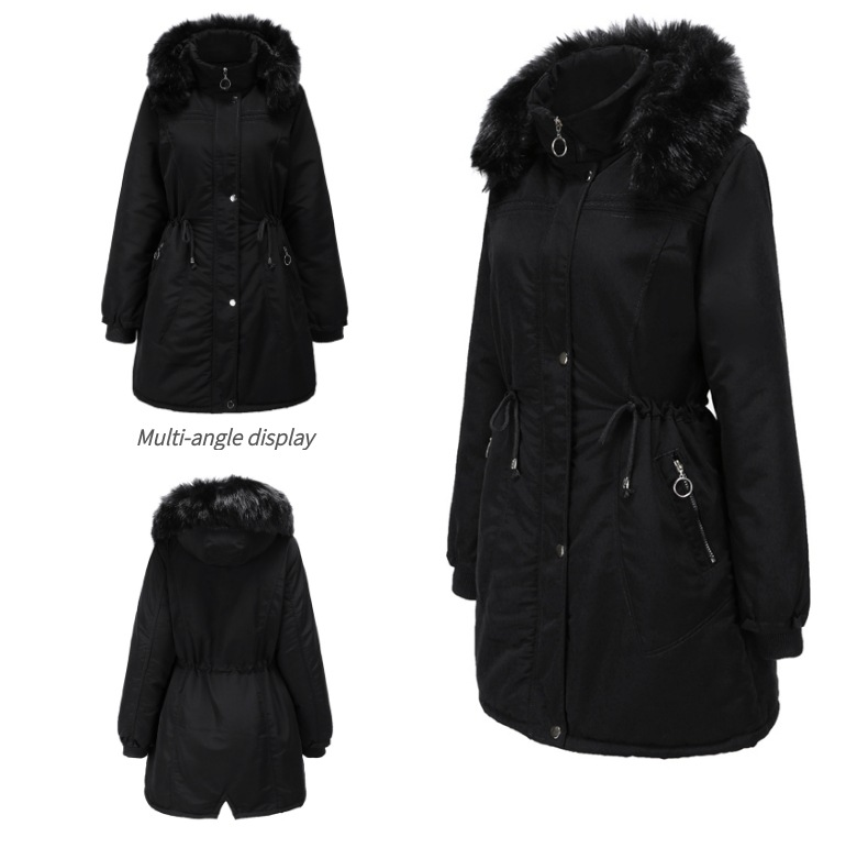 Women's quilted coat fleece coat long plus size hooded padded jacket winter warm and fleece padded jacket_voghion.com