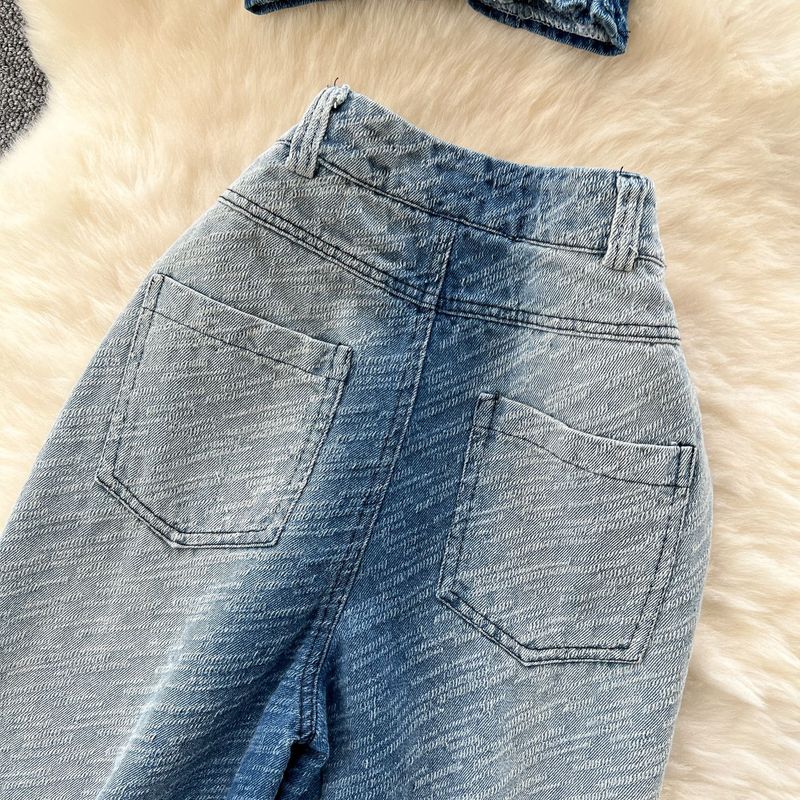 Damenbekleidung, Freizeitanzug für Damen im Sommer, hochwertige, ärmellose Weste mit Farbverlauf, gerade Jeanshose mit hoher Taille und weitem Bein_voghion.com