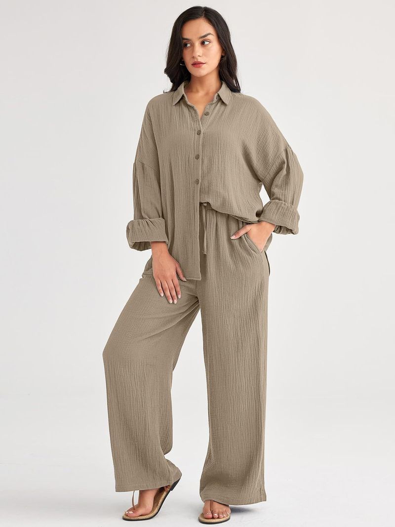 Women's Clothing Fashion Suits Loose Casual Tops Wide Leg Pants Cotton And Linen Two Piece Suits For Women_voghion.com