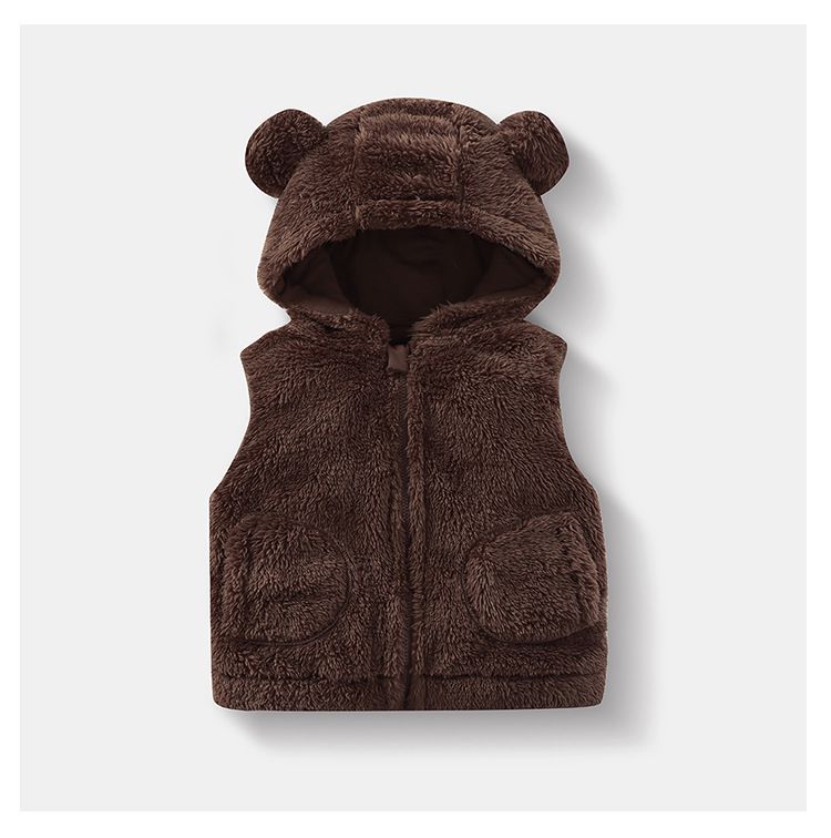 Nuovo gilet per bambini con cappuccio e cerniera in peluche per autunno e inverno, orso, giacca senza maniche, uniforme scolastica, artefatto_voghion.com