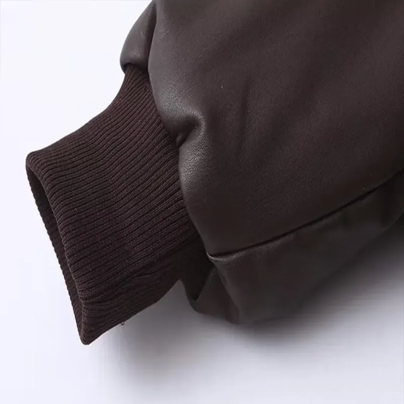 Veste en similicuir pour femme, surdimensionnée, style streetwear, parka rembourrée en coton, manteau court et chaud, collection automne-hiver 2024_voghion.com