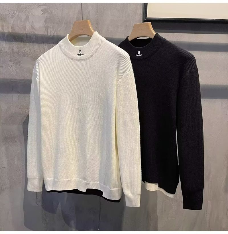 Ensemble deux pièces en tricot pour homme – Pull décontracté brodé et chemise à manches longues (noir/blanc, tailles M à XXXL)_voghion.com