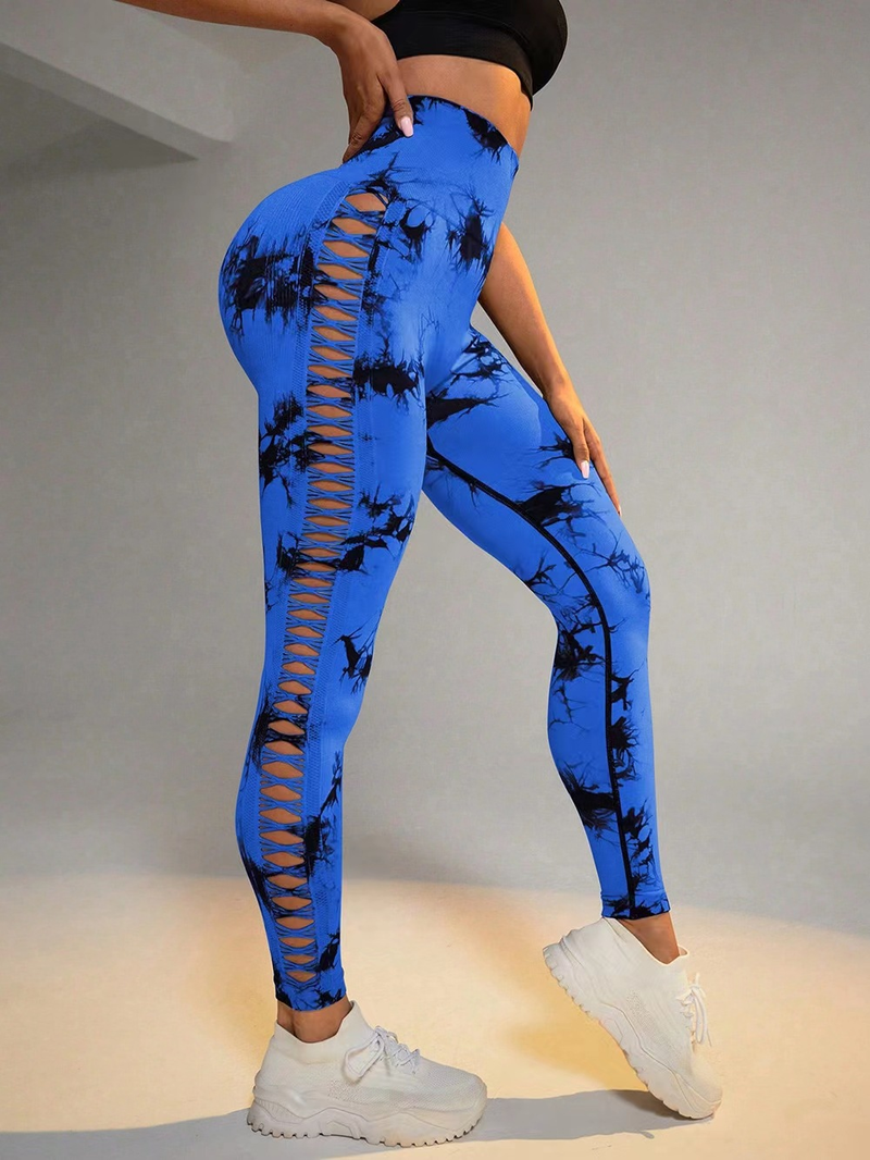 Tie Dye Γιόγκα Παντελόνι Κοίλο Αθλητικό Καλσόν χωρίς ραφές Ψηλόμεσο Παντελόνι Fitness Lifting Mesh_voghion.com