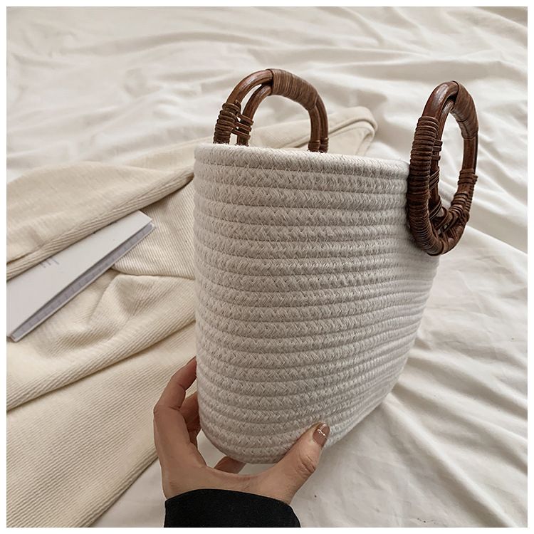 Ny nischdesignad handväska med stor kapacitet, minimalistisk och elegant vävd tygväska för kvinnor med strandgräs_voghion.com