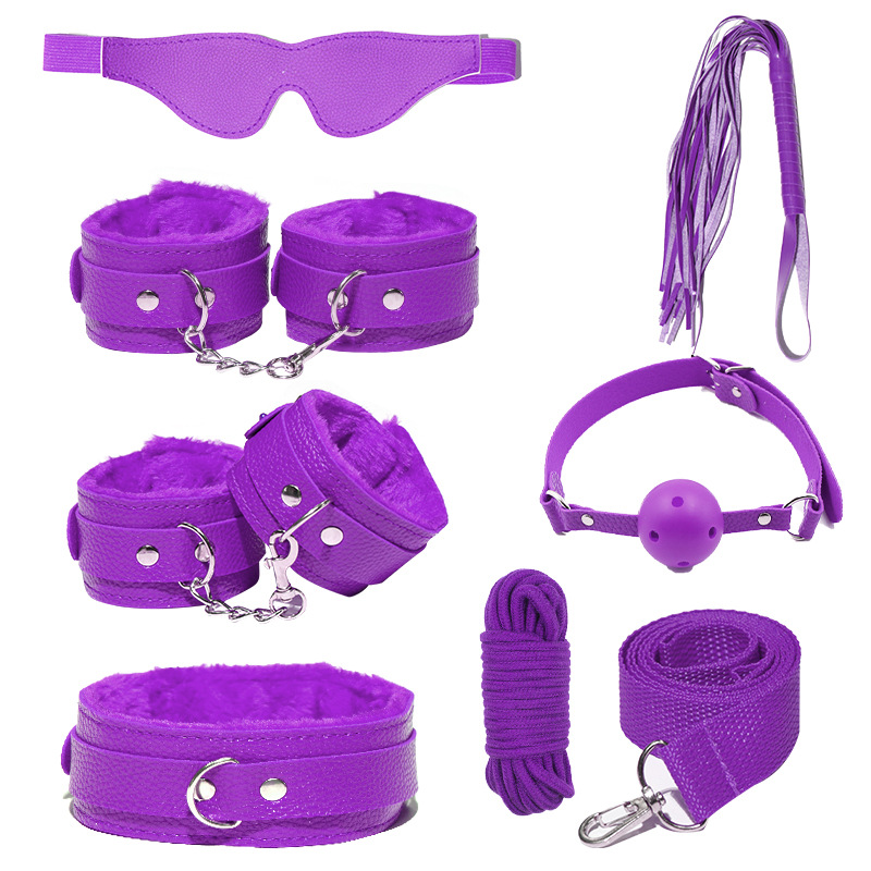 Ensemble de Bondage SM en cuir PU, 7 pièces/ensemble, menottes sexuelles, menottes, fouet, corde, bandeau pour les yeux, jeux pour adultes, jouets érotiques pour Couples_voghion.com