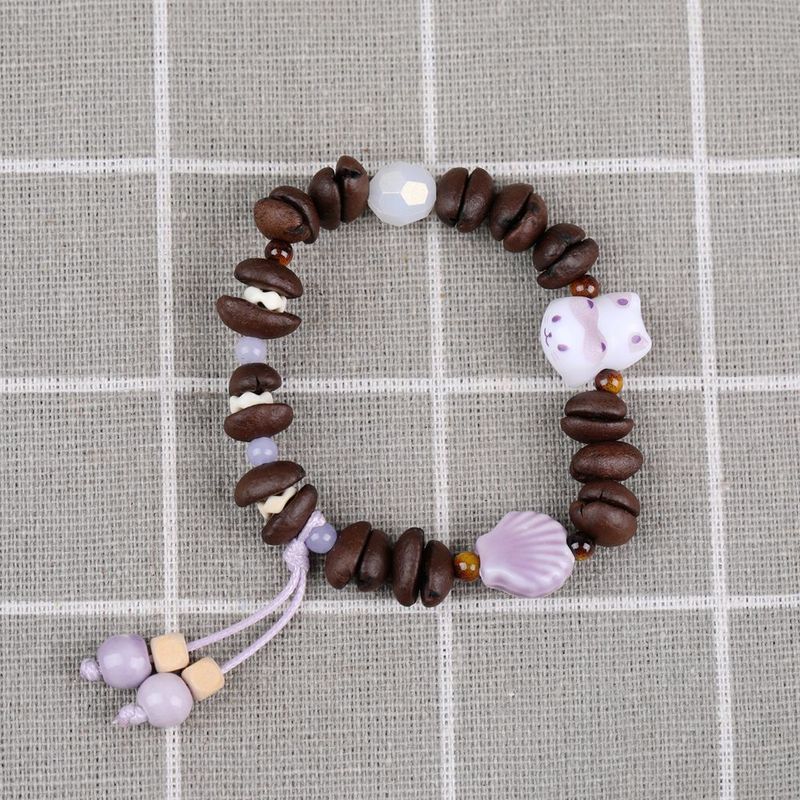 Braccialetto in ceramica con chicchi di caffè naturali di alto valore e simpatici cartoni animati per migliori amici e coppie, piccolo per bancarella del mercato notturno_voghion.com
