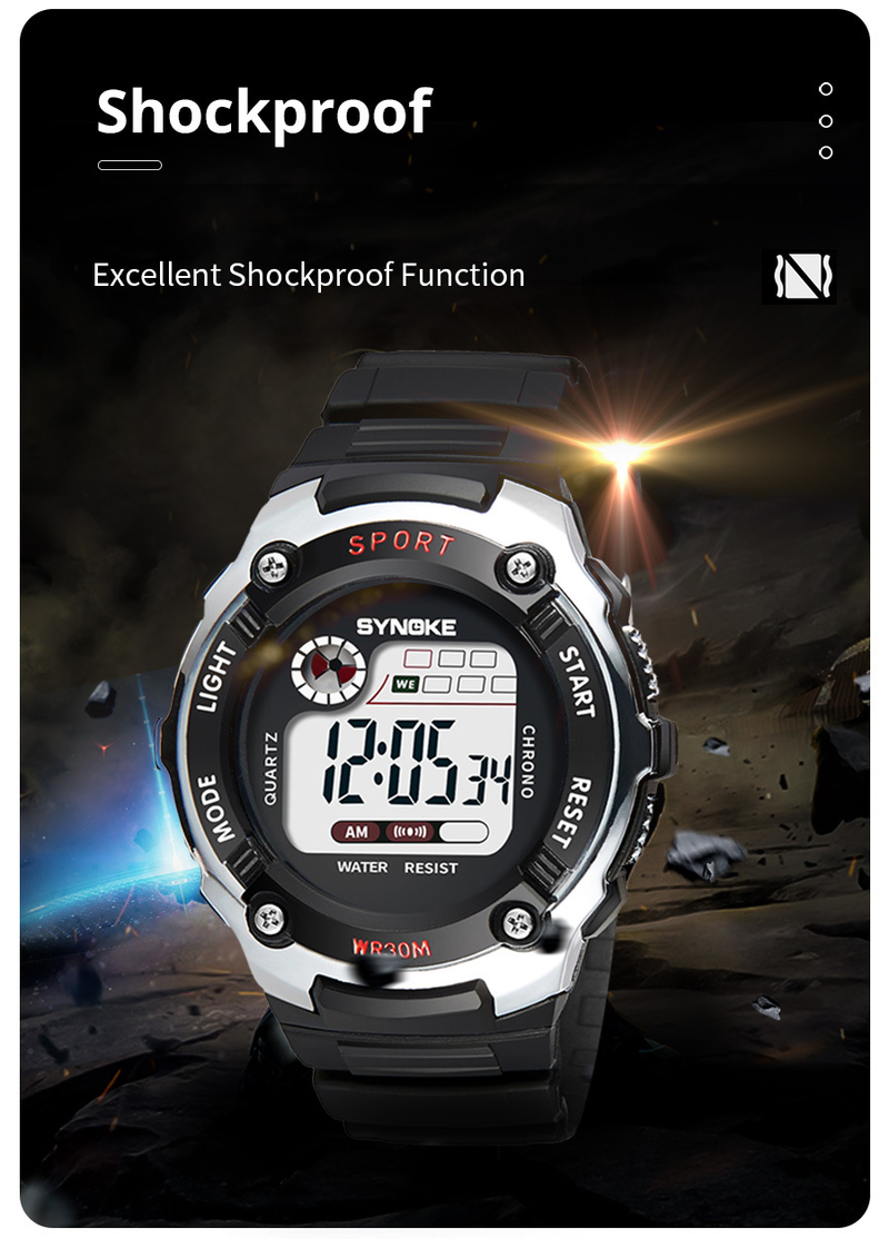 SYNOKE student watch, fashionable men's electronic watch, waterproof alarm clock, multi-functional running sports fashion_voghion.com