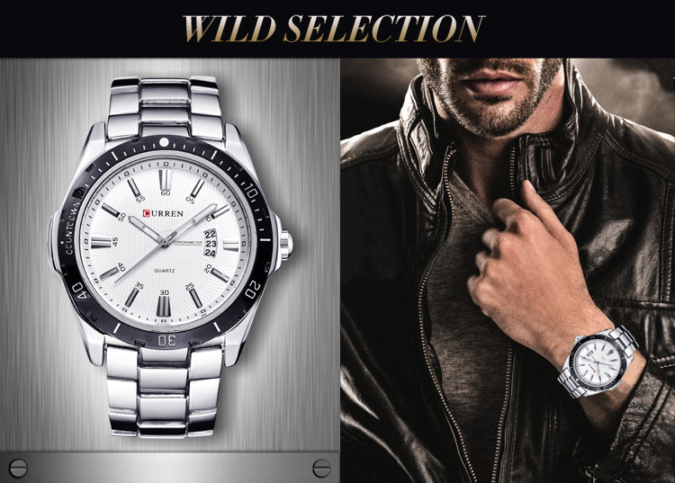 Reloj de cuarzo resistente al agua con banda de acero y calendario de moda CURREN Carryon 8110 para hombre_voghion.com