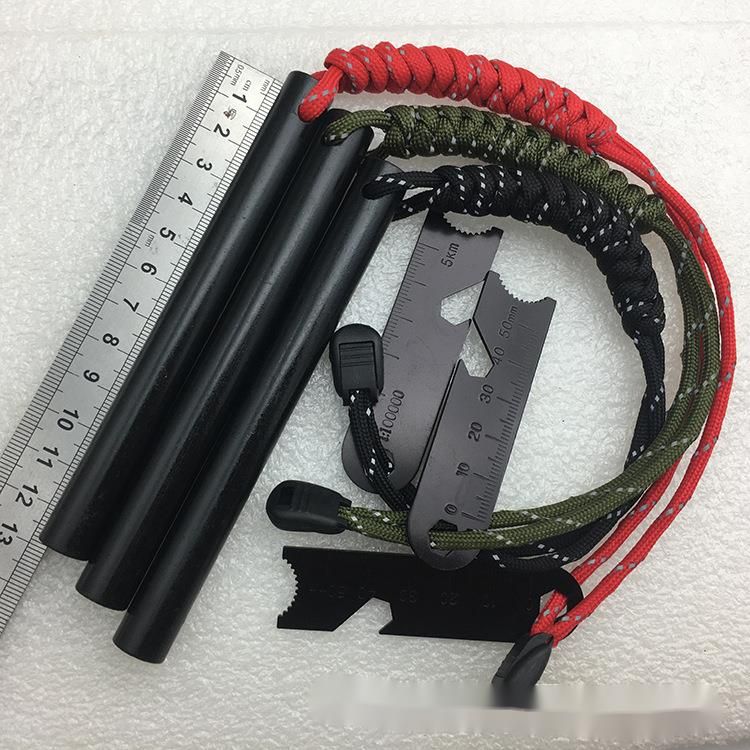 12.7*127mm Outdoor Flint Magnesium Rod Fire Starter Survival Scraper With 7 Heart Paracord Or Reflective Cord_voghion.com