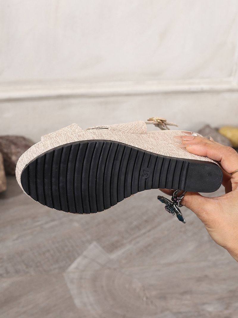 Platåsandaler med kilklack Dam Plusstorlekar Denim Flip-flops med korsremmar_voghion.com