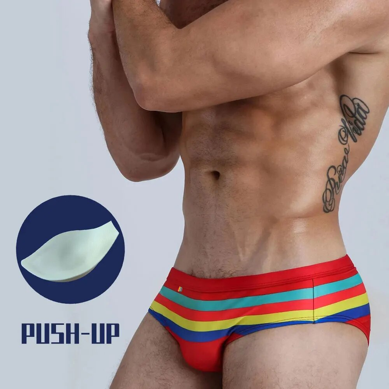Maillot de bain rembourré pour homme MERCURY UXH à rayures colorées, slip de bain respirant pour homme, maillot de bain push-up_voghion.com