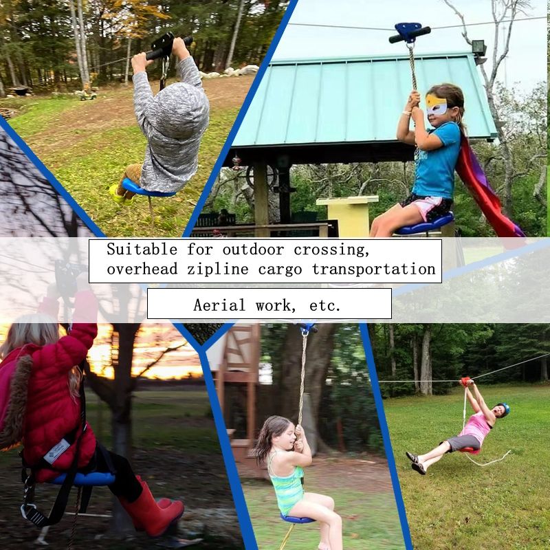 30m Zipline Kit For Kids With Stainless Steel Spring Brake And Seat Trolley With Handle For Backyard_voghion.com