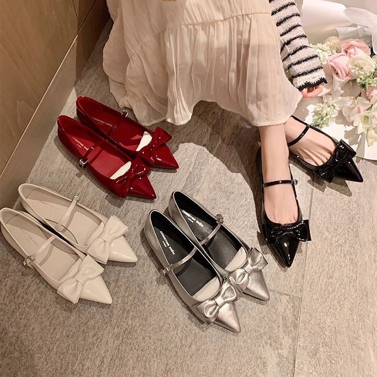 【Sheii Su Yinyin】 Mary Jane-Schuhe mit kleiner spitzer Spitze und bogenförmiger Schnalle und flacher Unterseite, für Damen_voghion.com