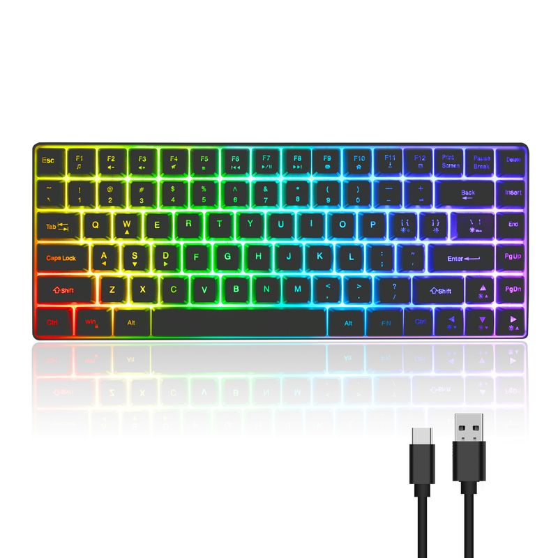Teclado sem fio com 84 teclas, teclado para jogos luminoso com carregamento, teclado com fio para laptop de mesa tipo C_voghion.com