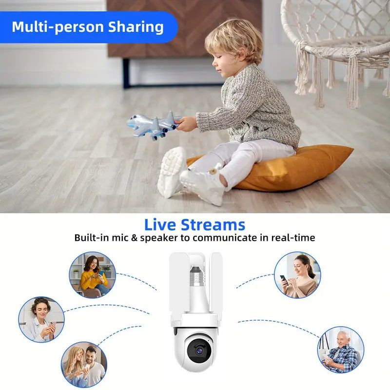Drahtlose Lichtkopf-Überwachungskamera, 360-Grad-Panorama, intelligente hochauflösende Dreiblatt-Ventilator-Überwachungskamera, Lichtkopf_voghion.com
