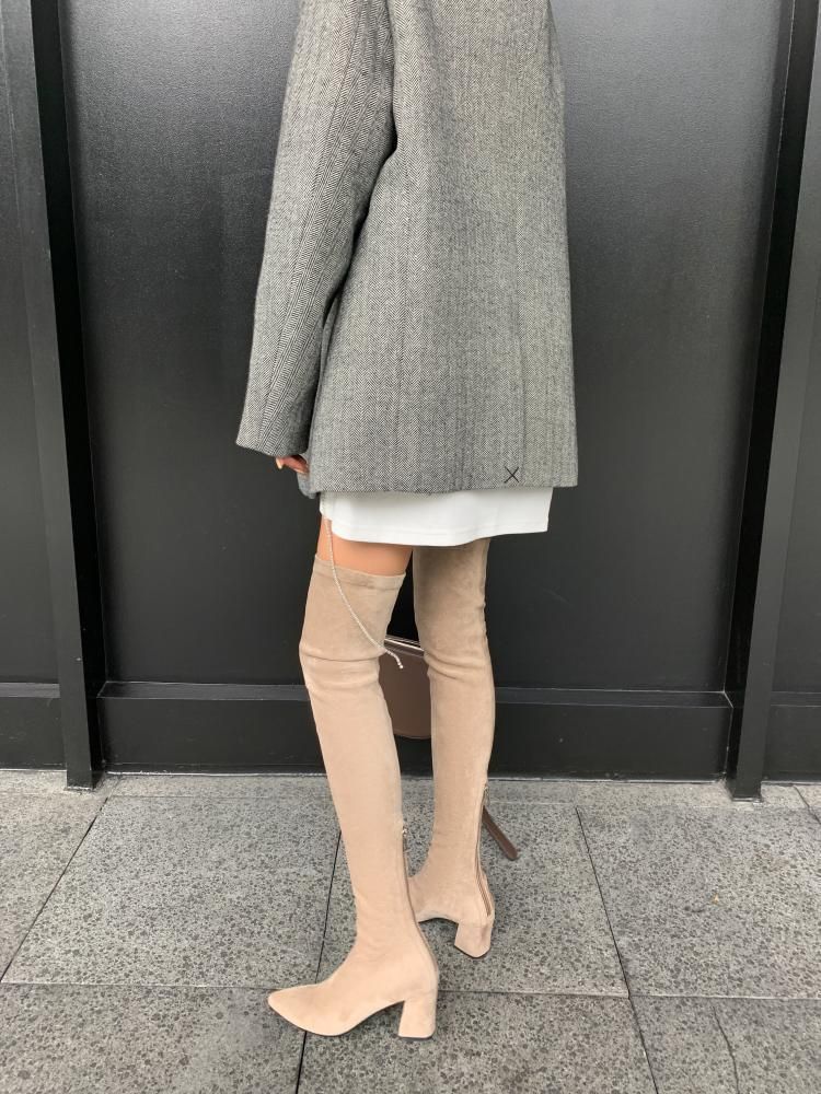 Overknee-Stiefel mit großem Bein, langem Blockabsatz, spitzem Bein und Wickeldesign sowie elastischen Stiefeln mit mittelhohem Absatz für Damen_voghion.com