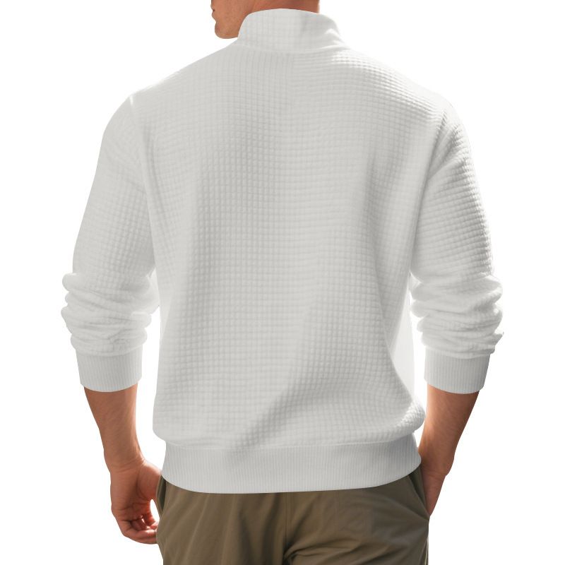 Sweat-shirt épais à fermeture éclair quart de tour pour homme - Pull décontracté américain avec jacquard à carreaux, coupe décontractée, col ras du cou en polaire_voghion.com