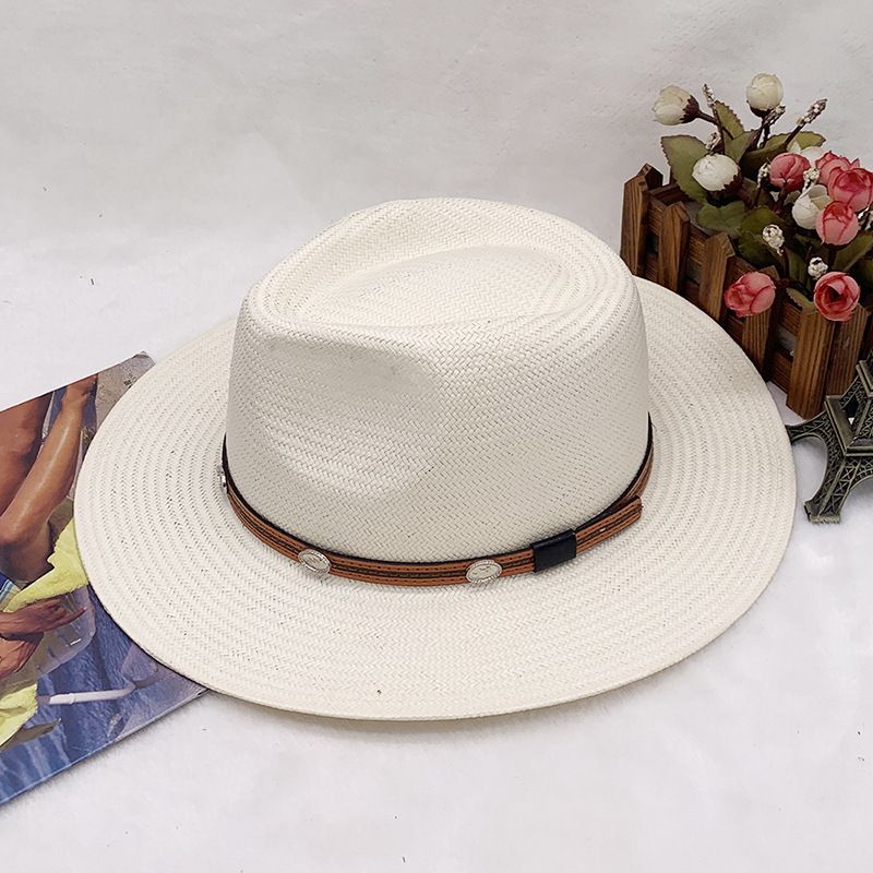 nuovo cappello da spiaggia parasole da uomo e da donna estivo da viaggio protezione solare cappello da cowboy occidentale cappello di paglia_voghion.com