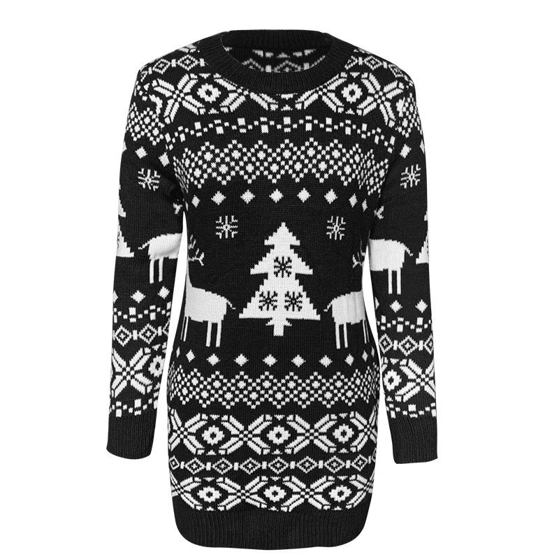 2020 Herbst und Winter Neuer Pullover Damen All-Match Weihnachtsthema Gestricktes Langarmkleid_voghion.com