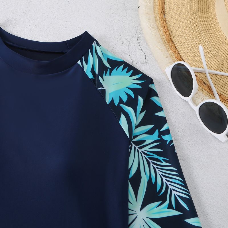 Women's Clothing Color Matching Surfing Diving Holiday Swimsuit Multi Color Printing Long Sleeved Sunscreen Split Swimsuit_voghion.com