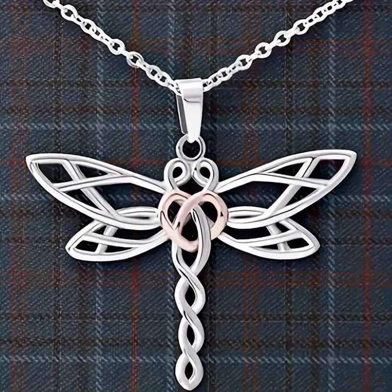 Collana creativa con piccola libellula, accessori bicolore da donna, ciondolo semplice, piccolo, fresco, versatile, catena per clavicola, catena da collo_voghion.com