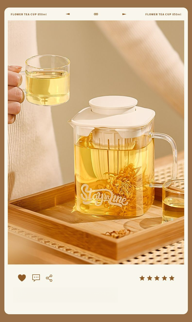 Vaso de vidrio Xilekou para uso doméstico y de oficina, con separación de agua, alto contenido de borosilicato, gran capacidad, apto para preparar té de hierbas._voghion.com