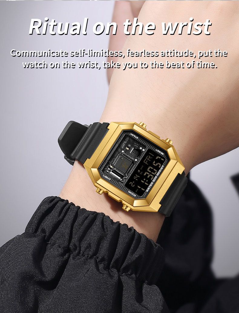 Digitaal wekkerhorloge met multifunctionele timer, stopwatch, LED-achtergrondverlichting, waterdicht tot 50 m, unisex vierkant sporthorloge voor studenten en professionals_voghion.com