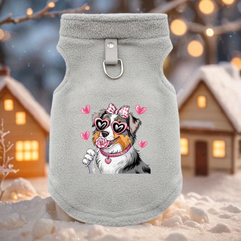 Love Puppy Print Winter Dog Coat Jacket Soft Warm Fleece Pet Vest With Heart, For French Bulldog, Pug, Small To Medium Dogs Cold Weather Cozy Dog_voghion.com