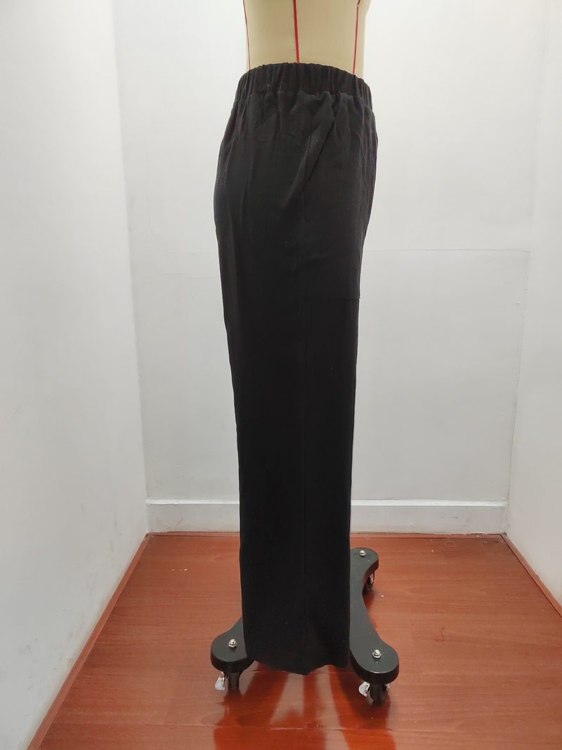 Women's Clothing Autumn and Winter Plus Size Drape Casual Pants Solid Color Elastic Waist Loose Wide Leg Trousers_voghion.com