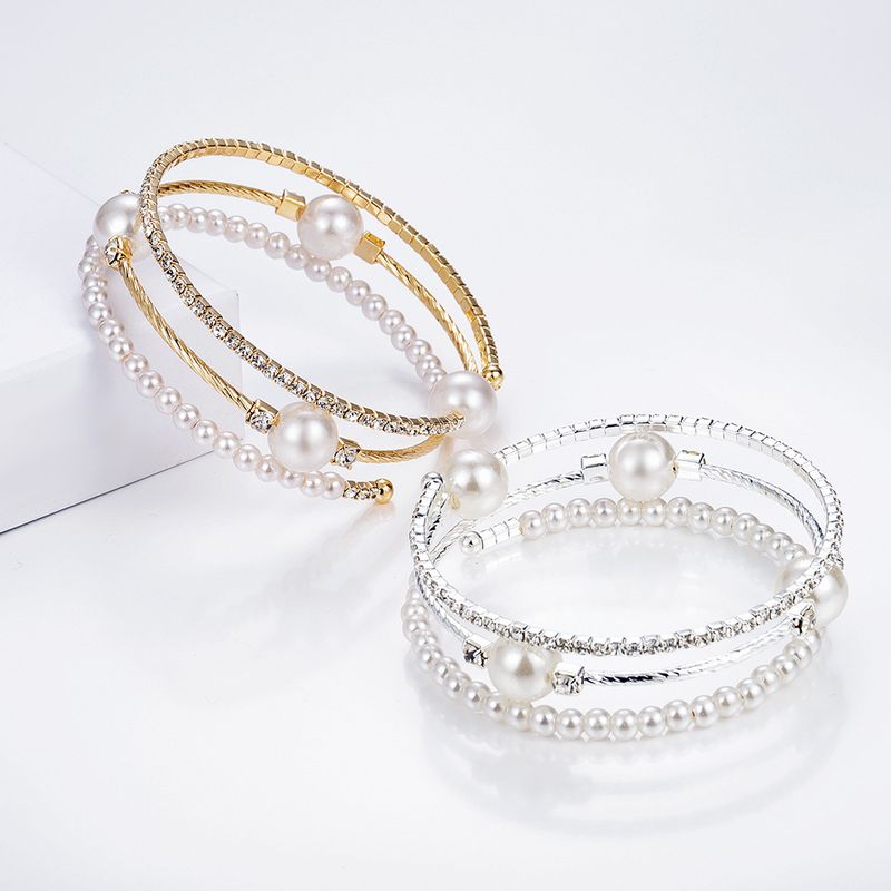 Korean Multi-layer Pearl Crystal Rhinestone Bracelet Fashion Personality Bangle Women's Jewelry_voghion.com
