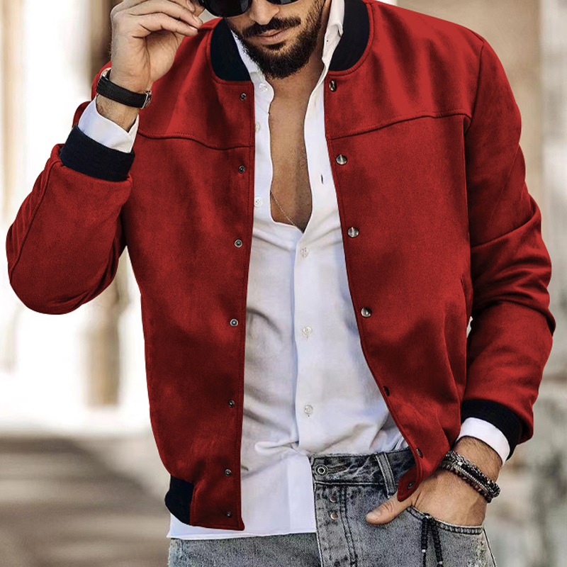 CT 24 Autumn Winter Suede Stand Collar Men's Button Cardigan Jacket Casual American Style Coat Men_voghion.com