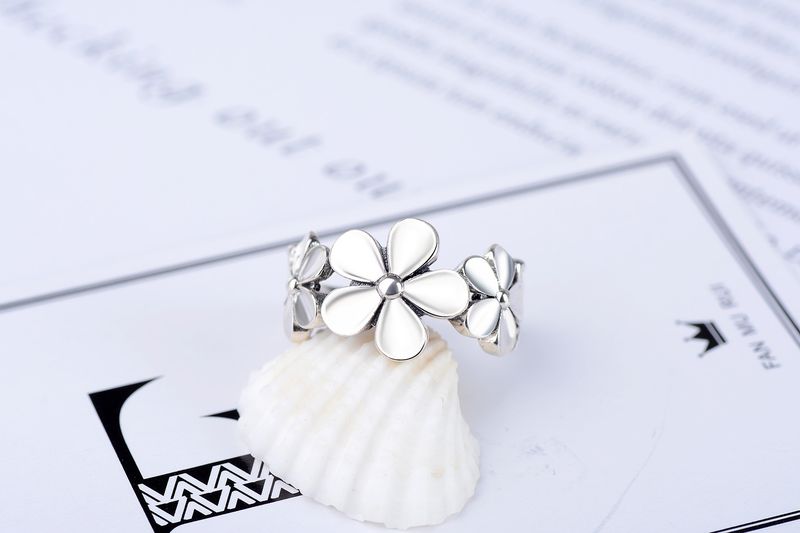 Koreanische Version S Reines Thai Silber Offener Ring, Damen Vintage Kreativer Blumenring_voghion.com