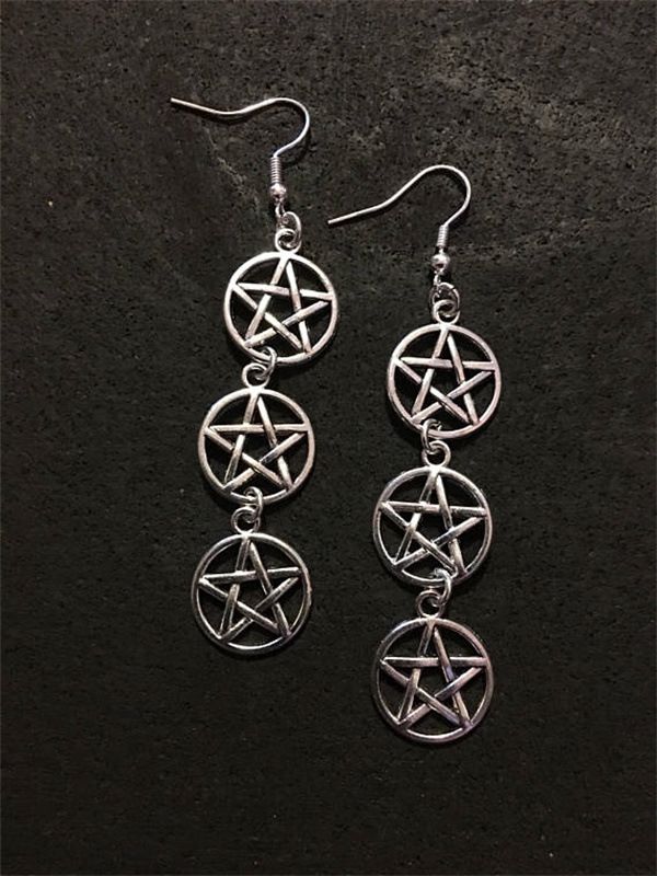 Earrings five-pointed star earrings ear hooks long earrings charm gothic pagan wizard jewelry_voghion.com