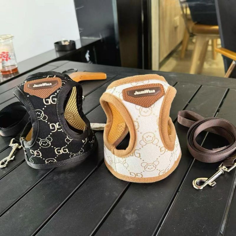 Arnés transpirable ajustable para perros pequeños y medianos, estilo chaleco, correa para gatos, con lámina dorada, accesorios de moda._voghion.com