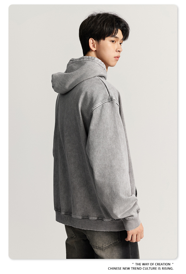 Herrenbekleidung Kapuzenpullover mit verwaschenem Batik-Print, Retro-Street-Chic, Baggy-Top_voghion.com