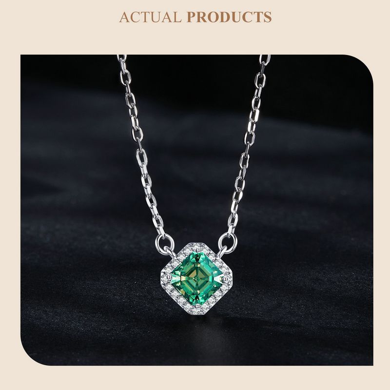 Pronta consegna BAMOER ciondolo in argento sterling con moissanite verde quadrato placcato in oro bianco VVS1 collana con diamanti da laboratorio per donna_voghion.com