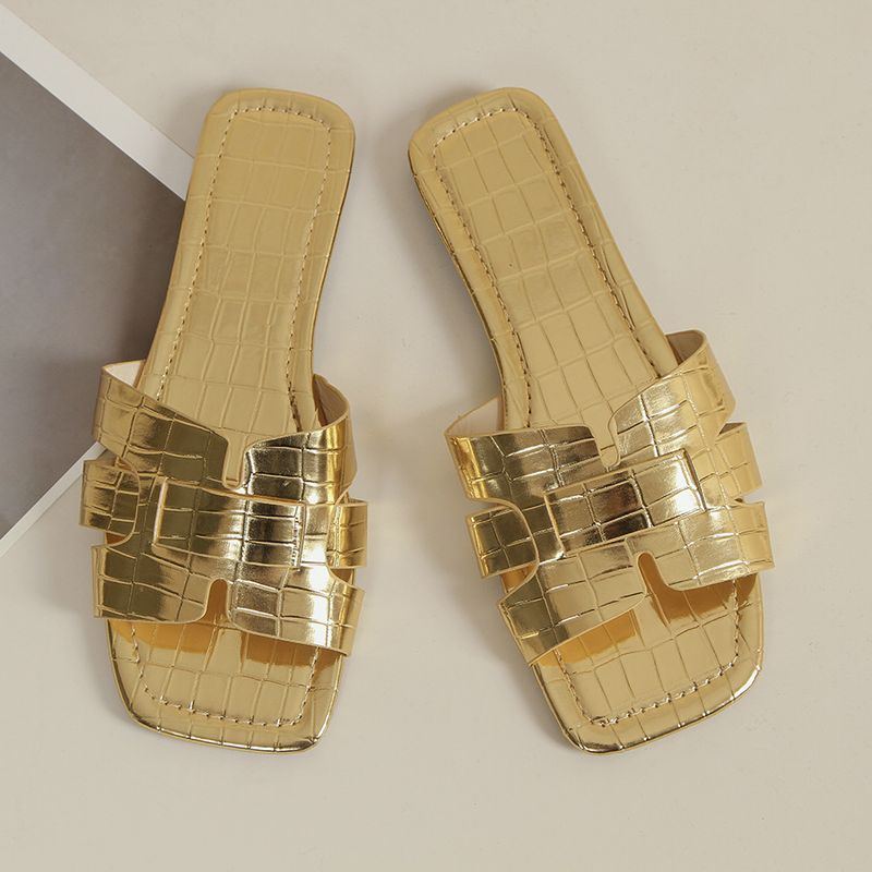 Solid Color Casual Stone Flat Slippers New Square Head Slip-on Slippers_voghion.com