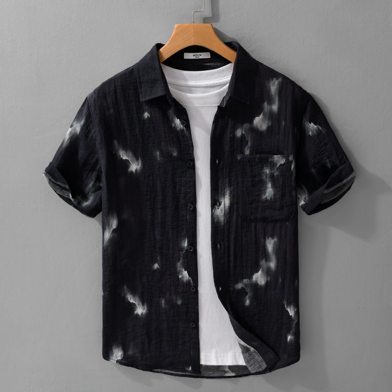 Camicia da uomo a maniche corte, semplice, casual, alla moda, versatile, con stampa estiva in lino fresco._voghion.com