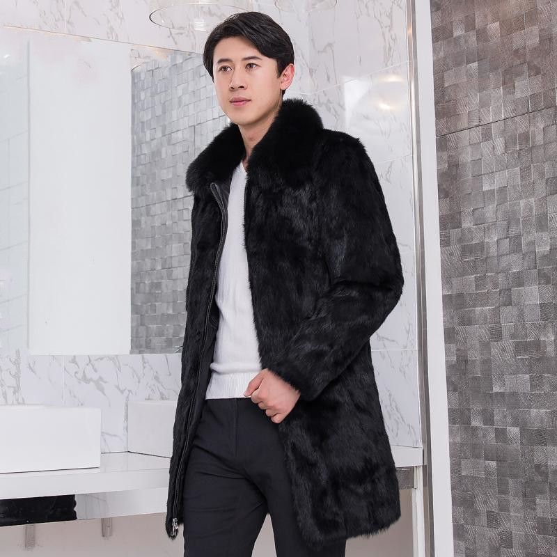 Men’s Winter Faux Fur Coat – Longline Zip-Up Overcoat With Notched Collar (M-6XL, Black/Brown/Leopard)_voghion.com