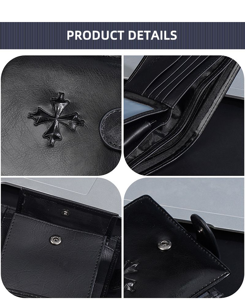 Baellerry New Wallet Men's Short Senior Sense Retro Pu Buckle Money Clip Business Zip Small Wallet Man_voghion.com