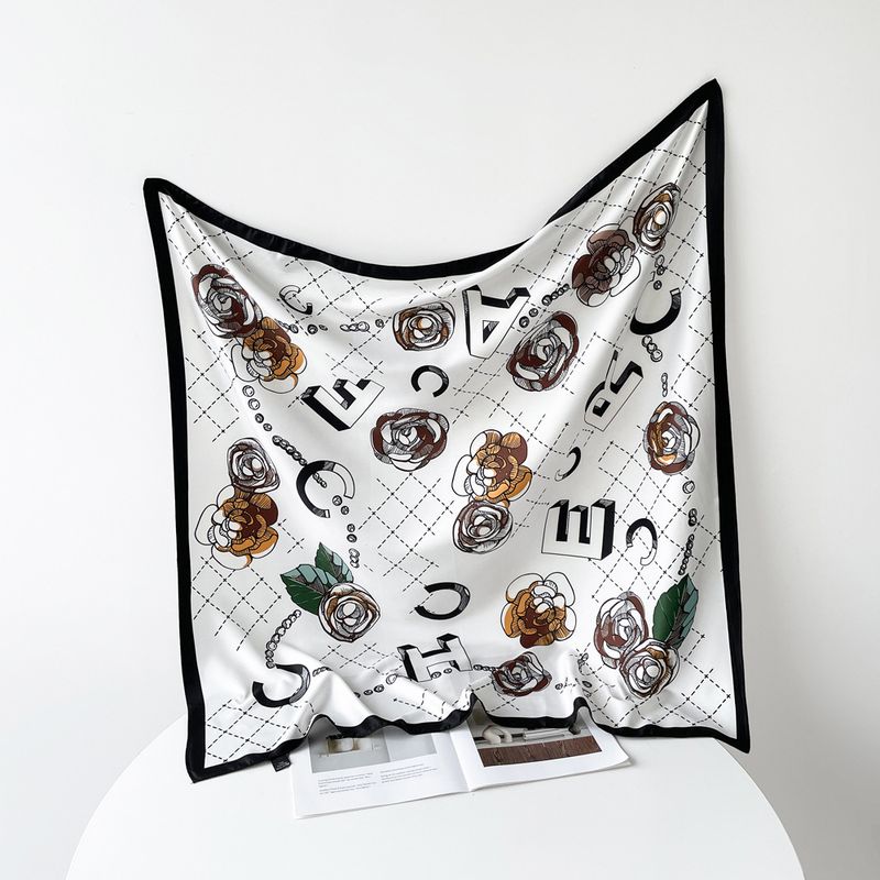 Neuer 90er Seidenschal mit kontrastierendem Buchstabenstreifen-Design, dünner quadratischer Schal, leicht, atmungsaktiv, Sonnenschutzschal_voghion.com