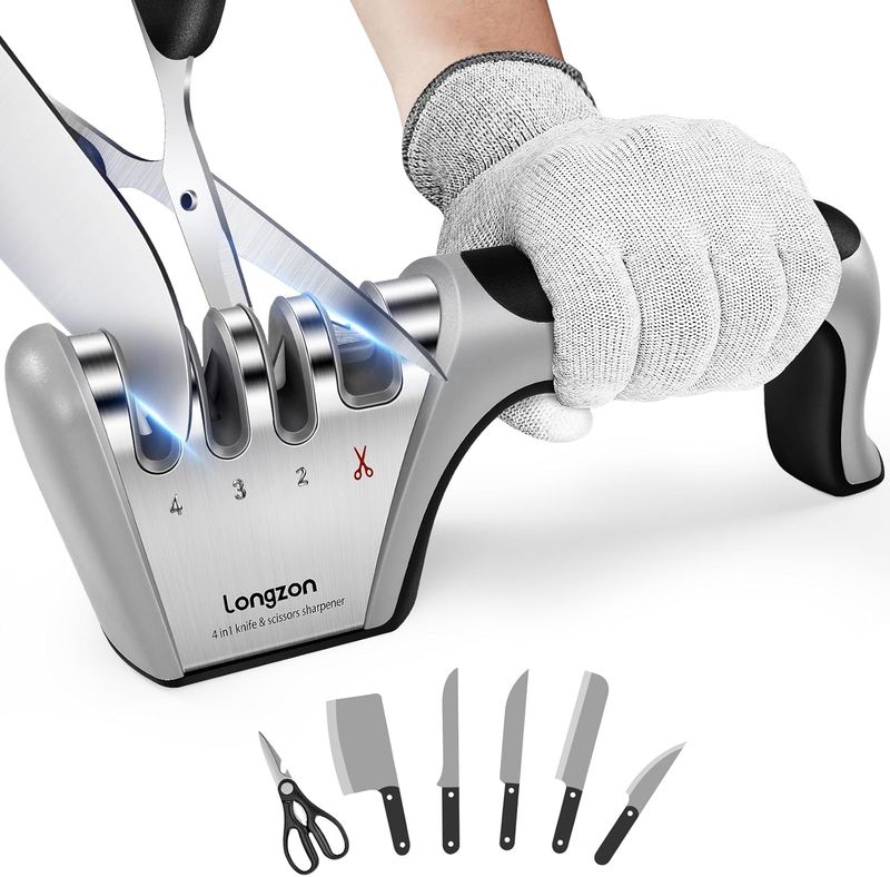 4-in-1 Knife Sharpener - Includes Anti-Cut Gloves_voghion.com