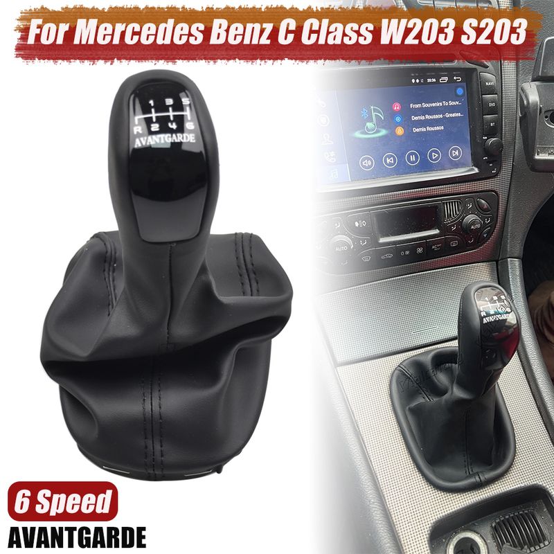 6 Speed Car Gear Shift Knob Lever Shifter With Leather Dust-Proof Cover For Mercedes Benz C Class W203 S203 C180 C200_voghion.com