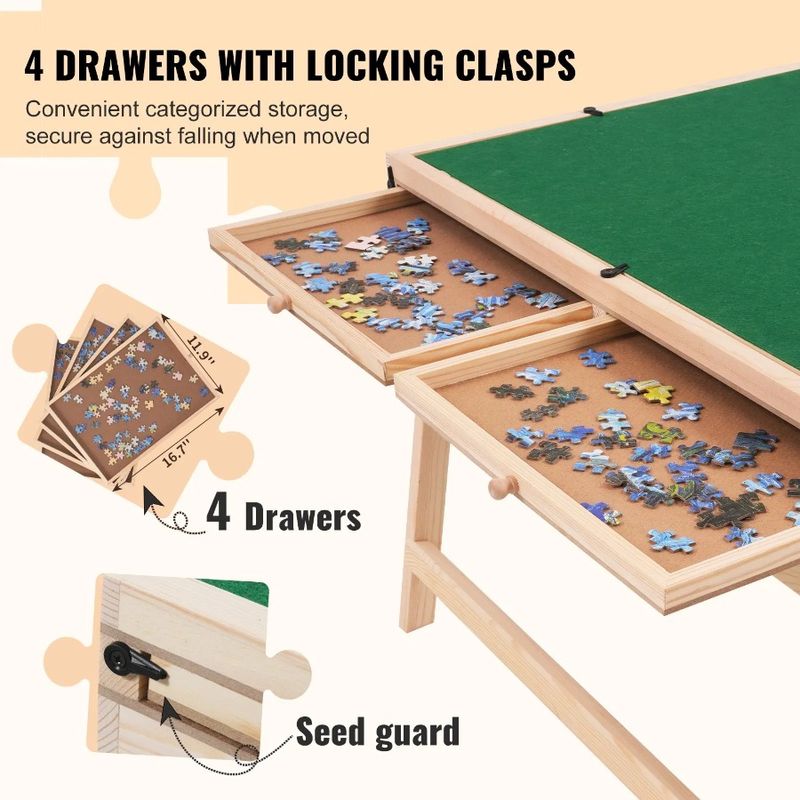 Puzzle Plateau, con gambe regolabili, 1500 pezzi, tavolo pieghevole con 3 cassetti inclinabili in legno, 4 pezzi e puzzle 32,7x24,6_voghion.com