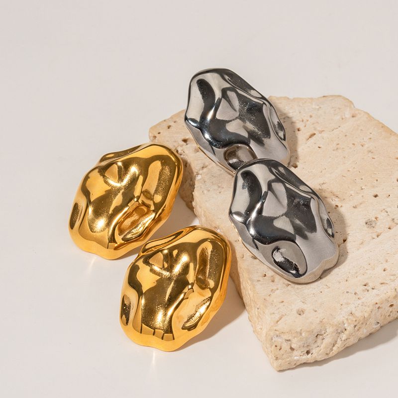 INS internet famous gold-plated stainless steel irregular hammer pattern ea, women's fashionable and non fading_voghion.com