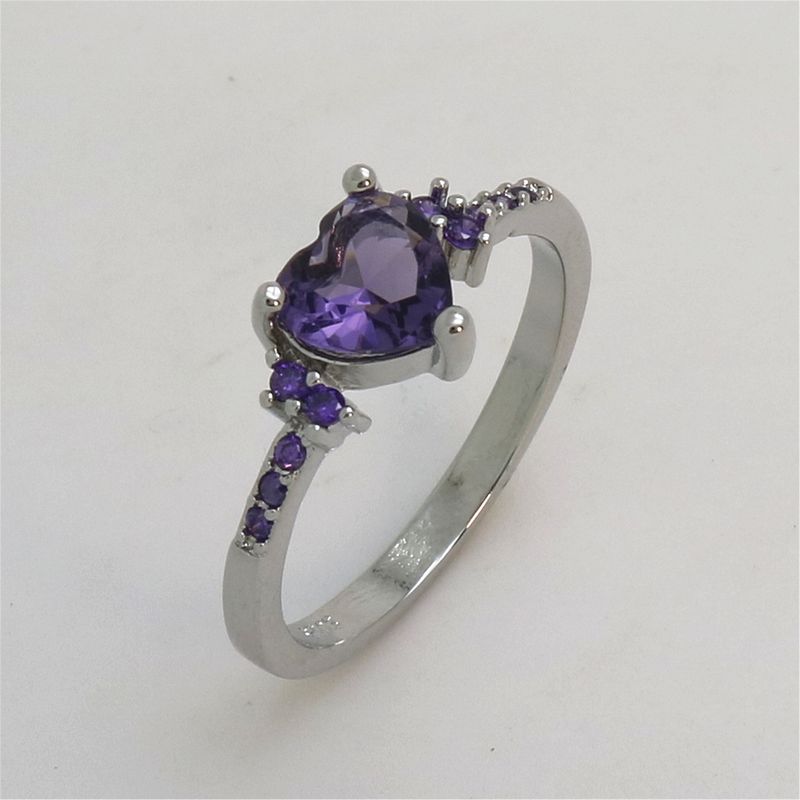 Anello in argento con zircone naturale e ametista, alla moda, a forma di cuore, gioiello da donna_voghion.com