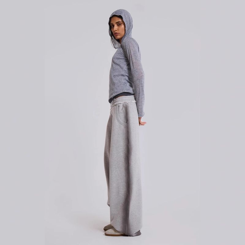 Unisex Oversized Streetwear Jogger Pants - Atmungsaktive Polyester Casual Sweatpants mit Taschen, Grau, S/M/L_voghion.com